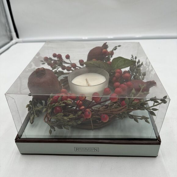 NOS Restoration Hardware Christmas Magnolia Pomegranate Pillar Ring with Candle - Picture 2 of 5